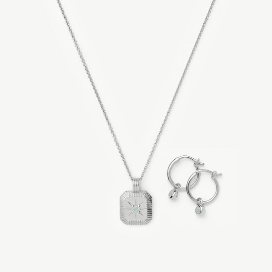 March Birthstone Necklace & Charm Earrings Set | Sterling Silver/Milky Aquamarine Necklaces Missoma 
