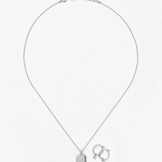 March Birthstone Necklace & Charm Earrings Set | Sterling Silver/Milky Aquamarine Necklaces Missoma 