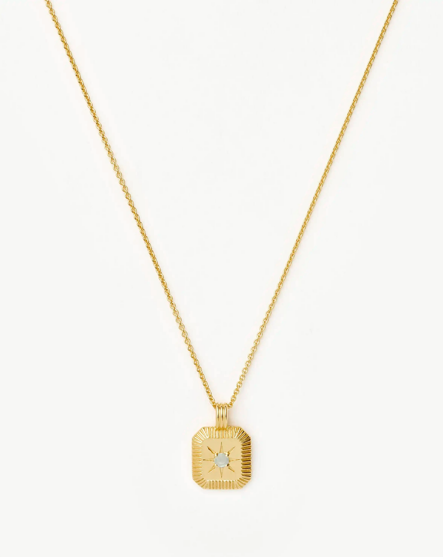 March Birthstone Pendant Necklace | 18ct Gold Vermeil/Dyed Aqua Chalcedony Necklaces Missoma 