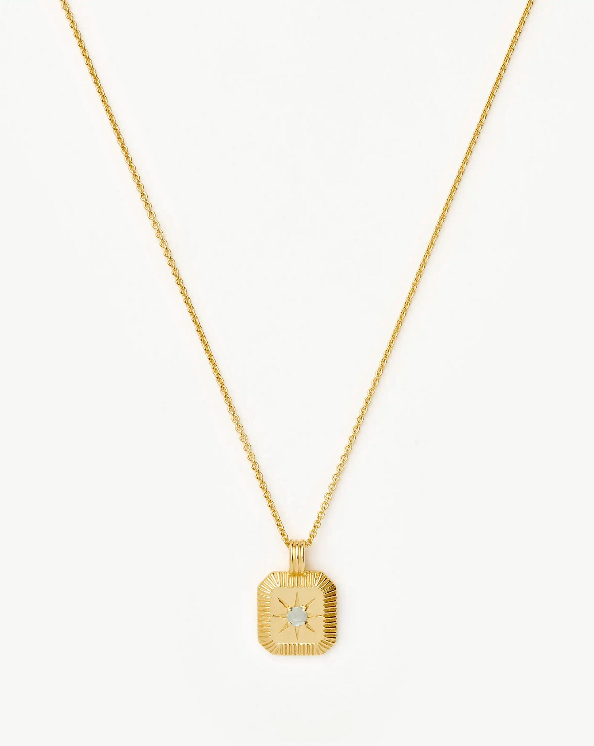 March Birthstone Pendant Necklace | 18ct Gold Vermeil/Dyed Aqua Chalcedony Necklaces Missoma 