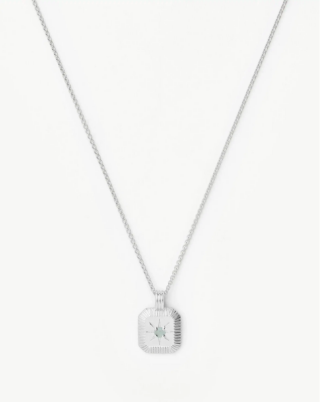 March Birthstone Pendant Necklace | Sterling Silver/Milky Aquamarine