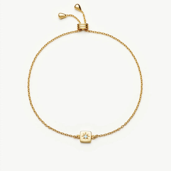 March Birthstone Slider Bracelet | 18ct Gold Plated/Milky Aquamarine Bracelets Missoma 