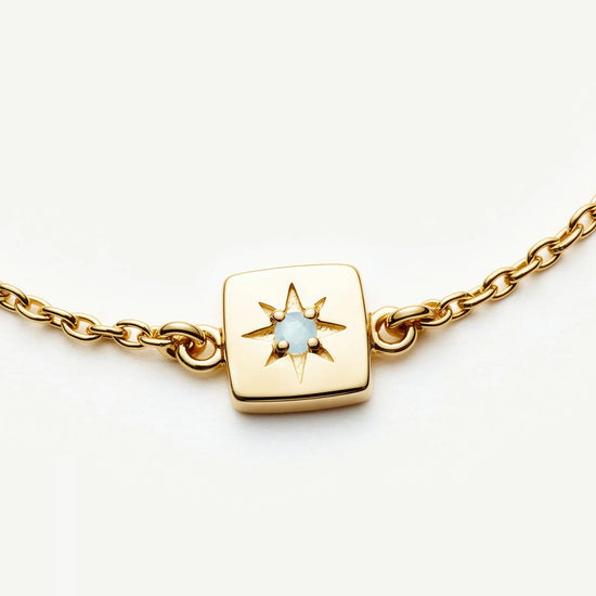 March Birthstone Slider Bracelet | 18ct Gold Plated/Milky Aquamarine Bracelets Missoma 