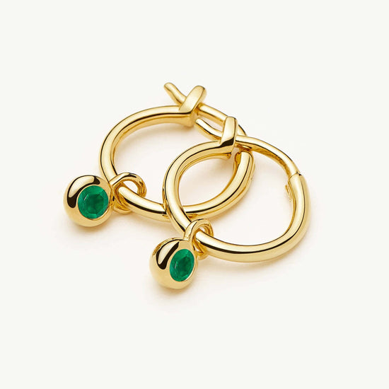 May Birthstone Mini Charm Hoop Earrings | 18ct Gold Plated/Green Onyx Earrings Missoma 