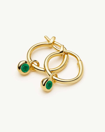 May Birthstone Mini Charm Hoop Earrings | 18ct Gold Plated/Green Onyx Earrings Missoma 