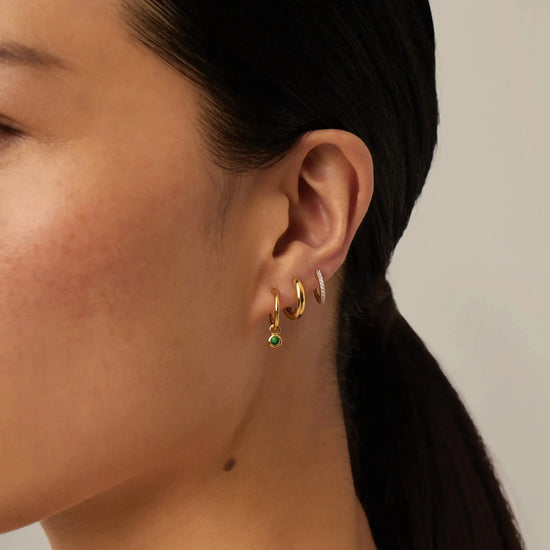May Birthstone Mini Charm Hoop Earrings | 18ct Gold Vermeil/Green Onyx Earrings Missoma 