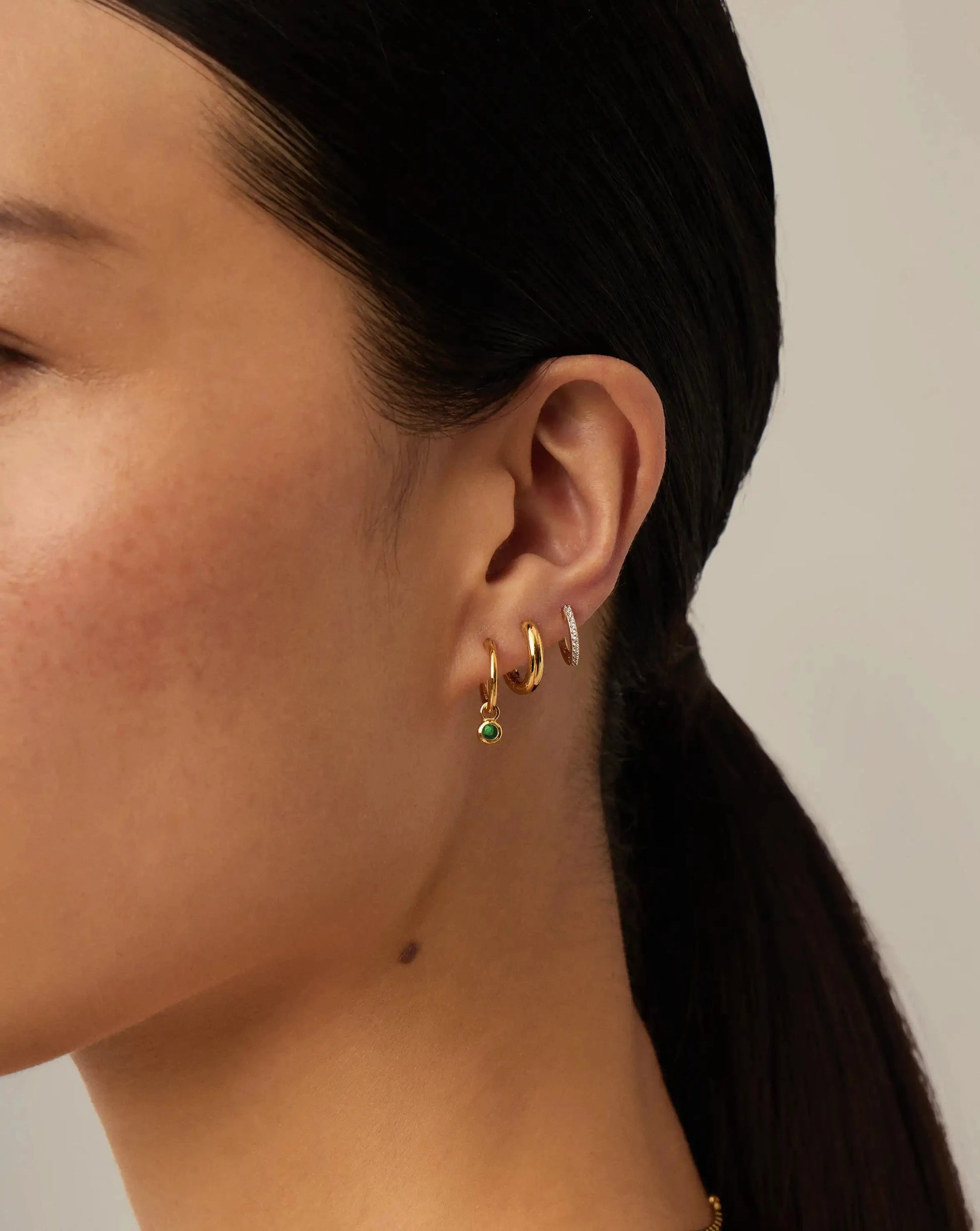 May Birthstone Mini Charm Hoop Earrings | 18ct Gold Vermeil/Green Onyx Earrings Missoma 