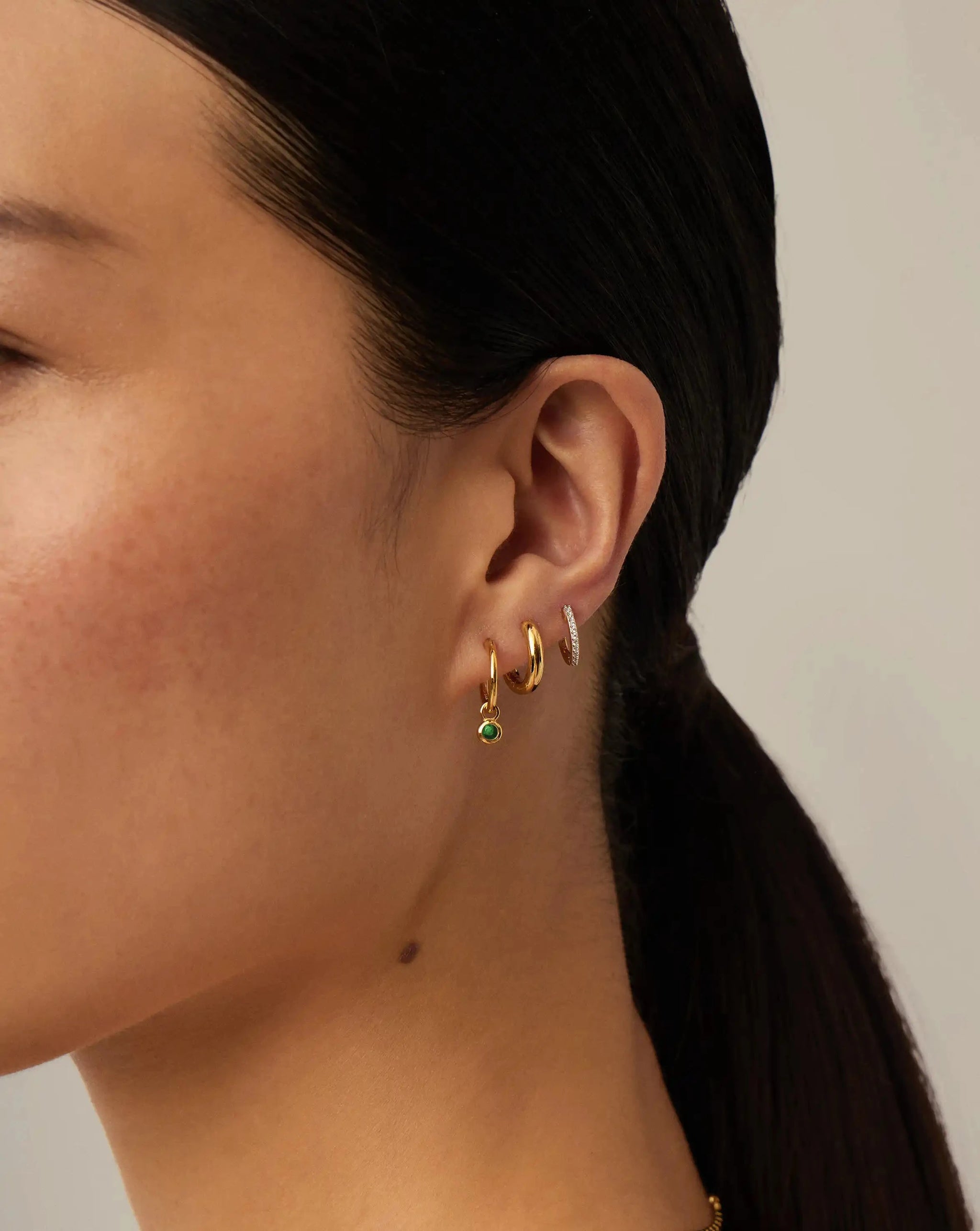 May Birthstone Mini Charm Hoop Earrings | 18ct Gold Vermeil/Green Onyx Earrings Missoma 