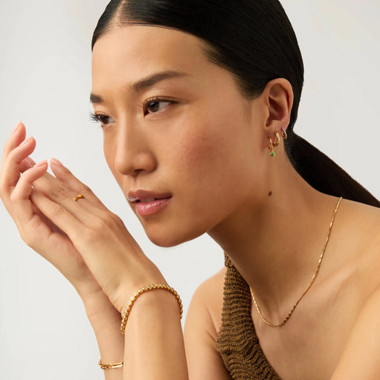 May Birthstone Mini Charm Hoop Earrings | 18ct Gold Vermeil/Green Onyx Earrings Missoma 