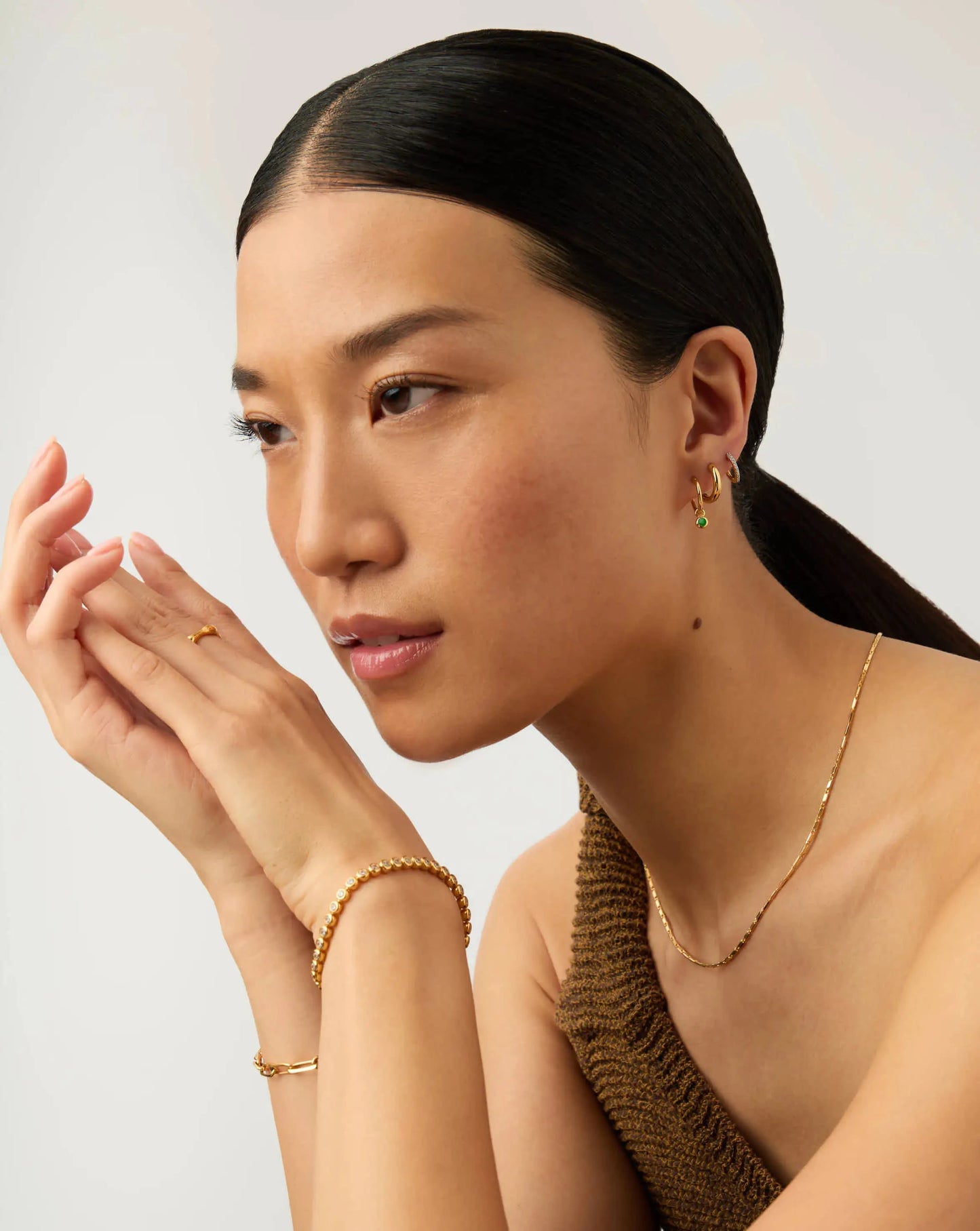 May Birthstone Mini Charm Hoop Earrings | 18ct Gold Vermeil/Green Onyx Earrings Missoma 