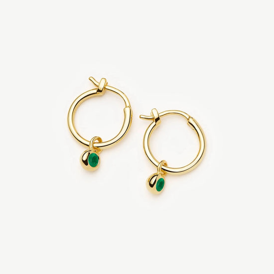 May Birthstone Mini Charm Hoop Earrings | 18ct Gold Vermeil/Green Onyx Earrings Missoma 