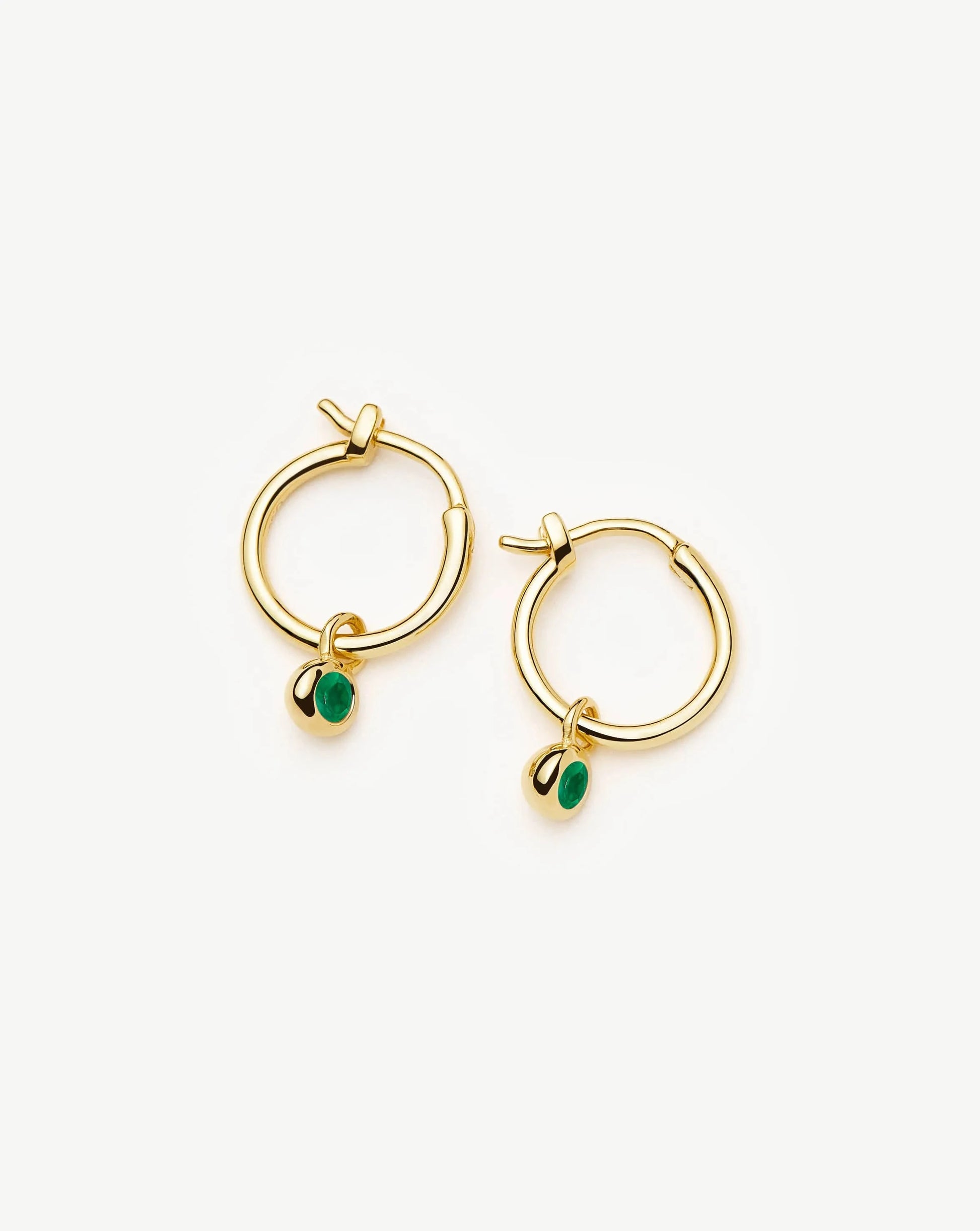 May Birthstone Mini Charm Hoop Earrings | 18ct Gold Vermeil/Green Onyx Earrings Missoma 
