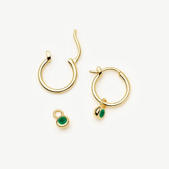 May Birthstone Mini Charm Hoop Earrings | 18ct Gold Vermeil/Green Onyx Earrings Missoma 
