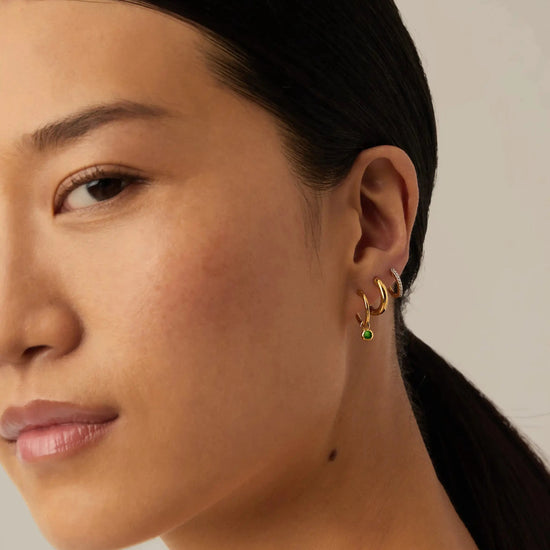 May Birthstone Mini Charm Hoop Earrings | 18ct Gold Vermeil/Green Onyx Earrings Missoma 