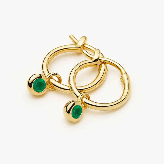 May Birthstone Mini Charm Hoop Earrings | 18ct Gold Vermeil/Green Onyx Earrings Missoma 