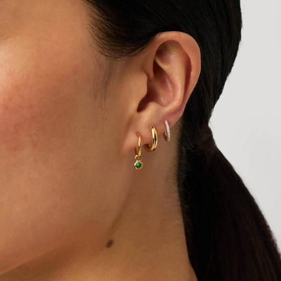 May Birthstone Mini Charm Hoop Earrings | 18ct Gold Vermeil/Green Onyx Earrings Missoma 