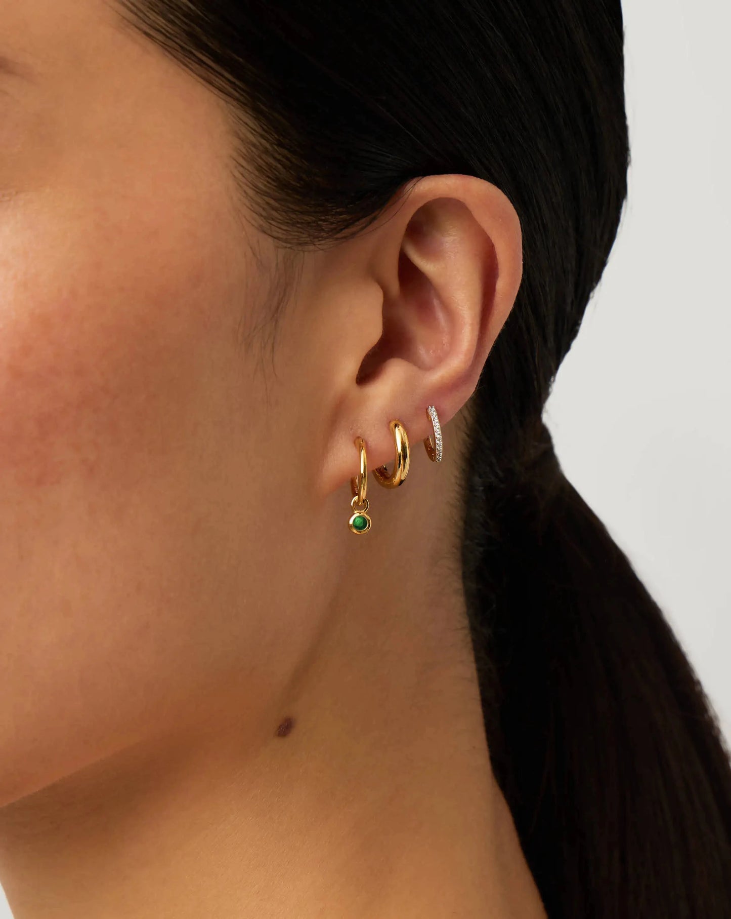 May Birthstone Mini Charm Hoop Earrings | 18ct Gold Vermeil/Green Onyx Earrings Missoma 