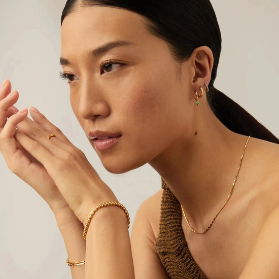 May Birthstone Mini Charm Hoop Earrings | 18ct Gold Vermeil/Green Onyx Earrings Missoma 