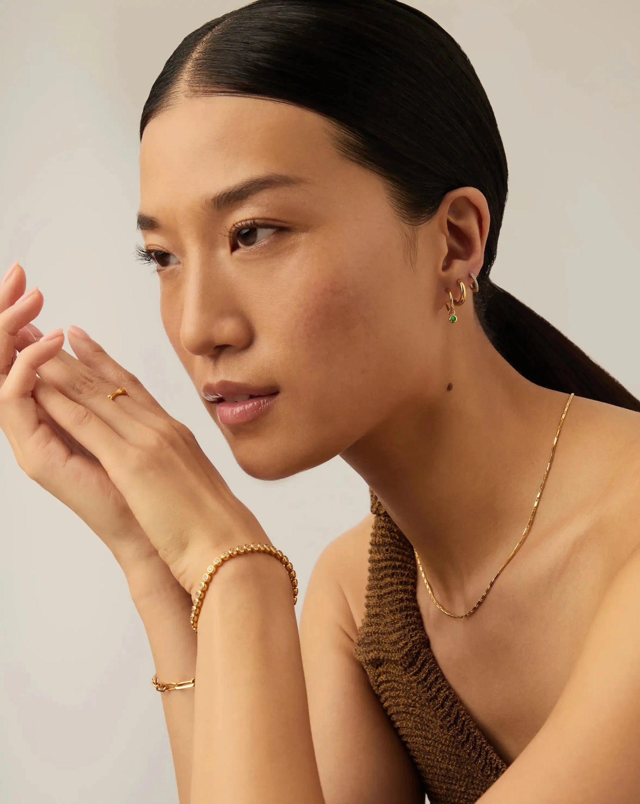 May Birthstone Mini Charm Hoop Earrings | 18ct Gold Vermeil/Green Onyx Earrings Missoma 