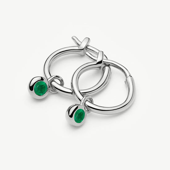May Birthstone Mini Charm Hoop Earrings | Silver Plated/Green Onyx Earrings Missoma 