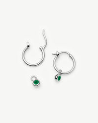 May Birthstone Mini Charm Hoop Earrings | Sterling Silver/Green Onyx Earrings Missoma 