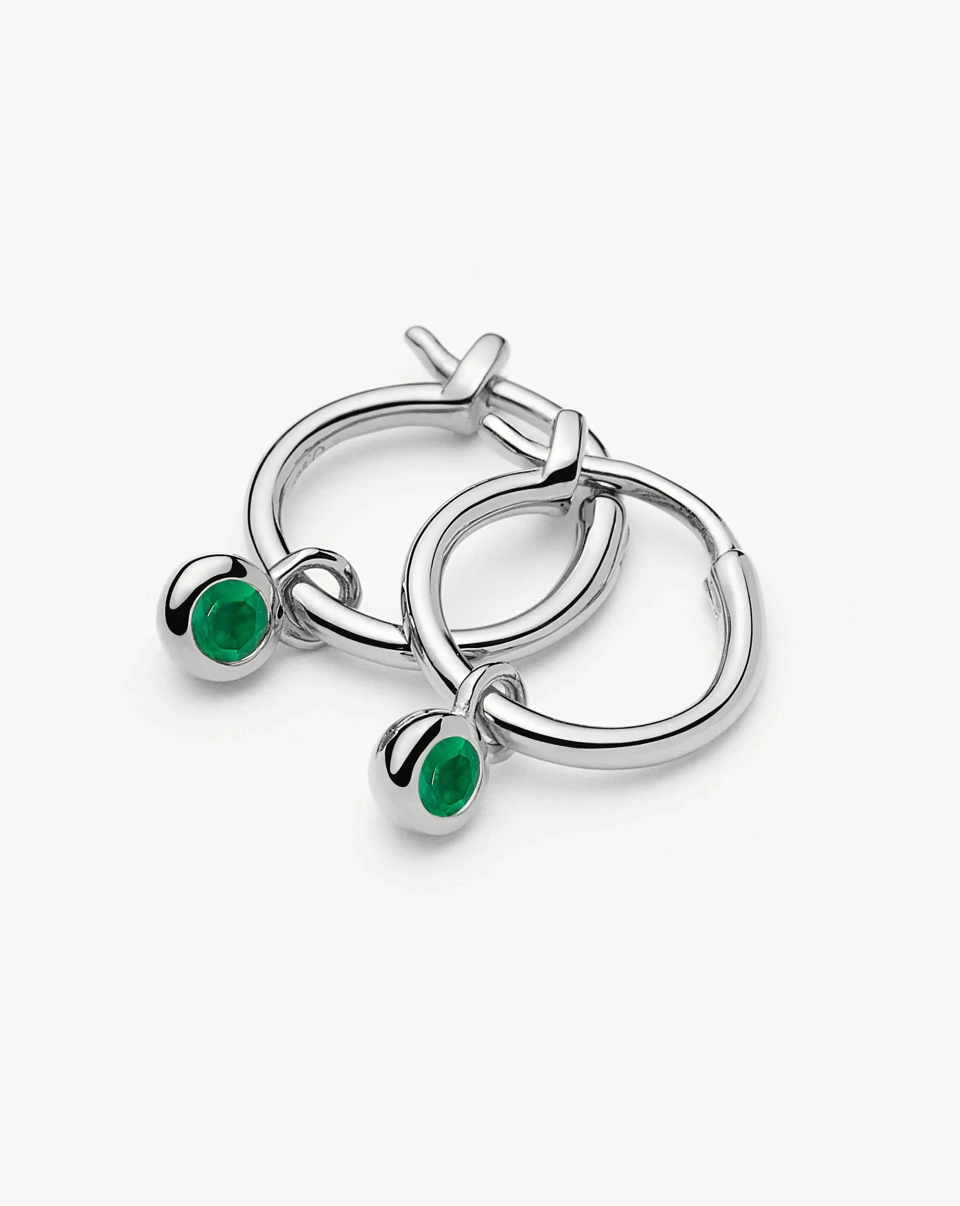 May Birthstone Mini Charm Hoop Earrings | Sterling Silver/Green Onyx Earrings Missoma 