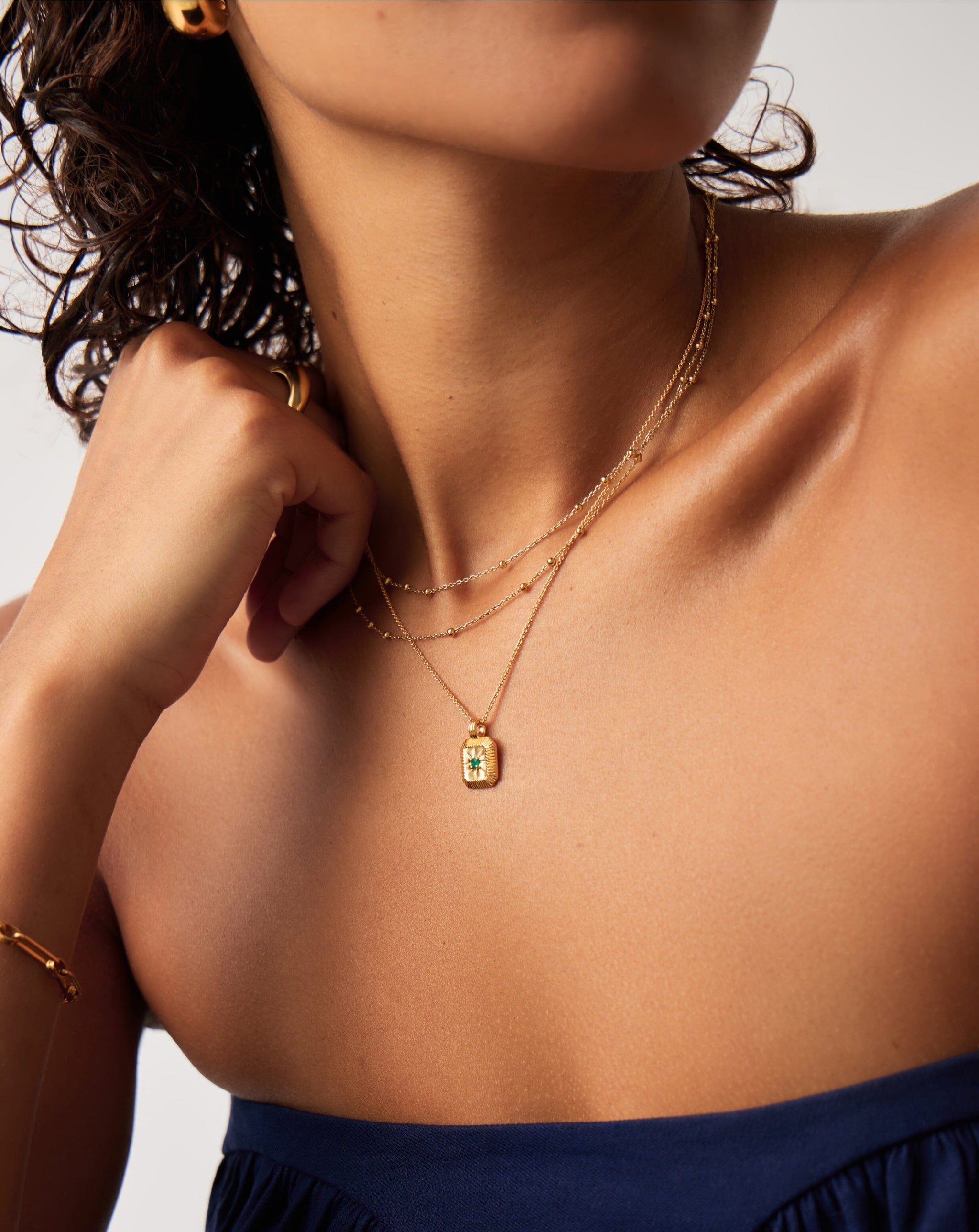 May Birthstone Necklace & Charm Earrings Set | 18ct Gold Vermeil/Green Onyx Necklaces Missoma 