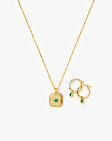 May Birthstone Necklace & Charm Earrings Set | 18ct Gold Vermeil/Green Onyx Necklaces Missoma 