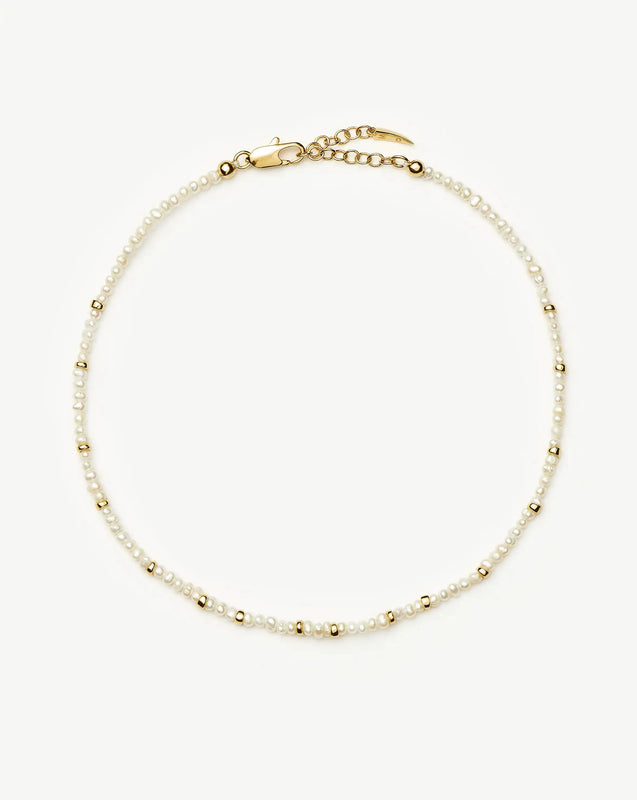 Micro Pearl Beaded Anklet | 18ct Gold Plated/Pearl