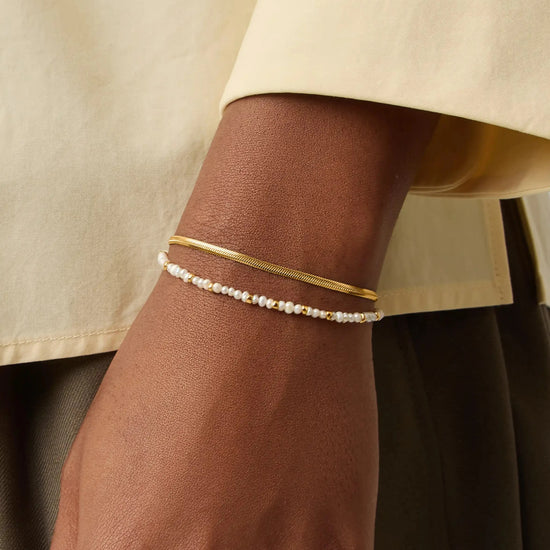 Micro Pearl Beaded & Thin Snake Chain Bracelet Set | 18ct Gold Plated/Pearl Bracelets Missoma 