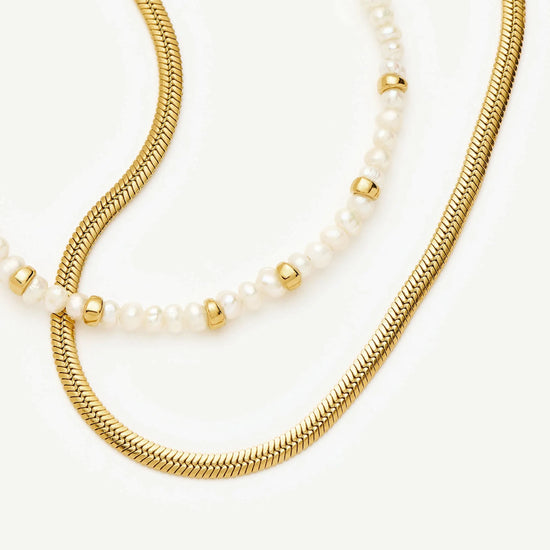 Micro Pearl Beaded & Thin Snake Chain Bracelet Set | 18ct Gold Plated/Pearl Bracelets Missoma 