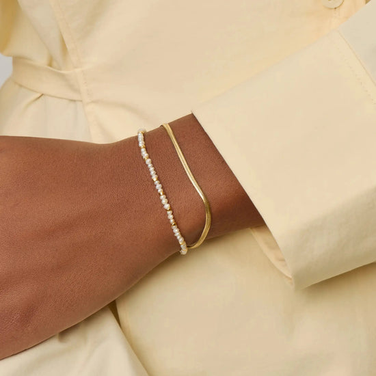 Micro Pearl Beaded & Thin Snake Chain Bracelet Set | 18ct Gold Plated/Pearl Bracelets Missoma 