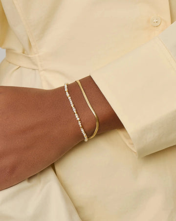 Micro Pearl Beaded & Thin Snake Chain Bracelet Set | 18ct Gold Plated/Pearl Bracelets Missoma 