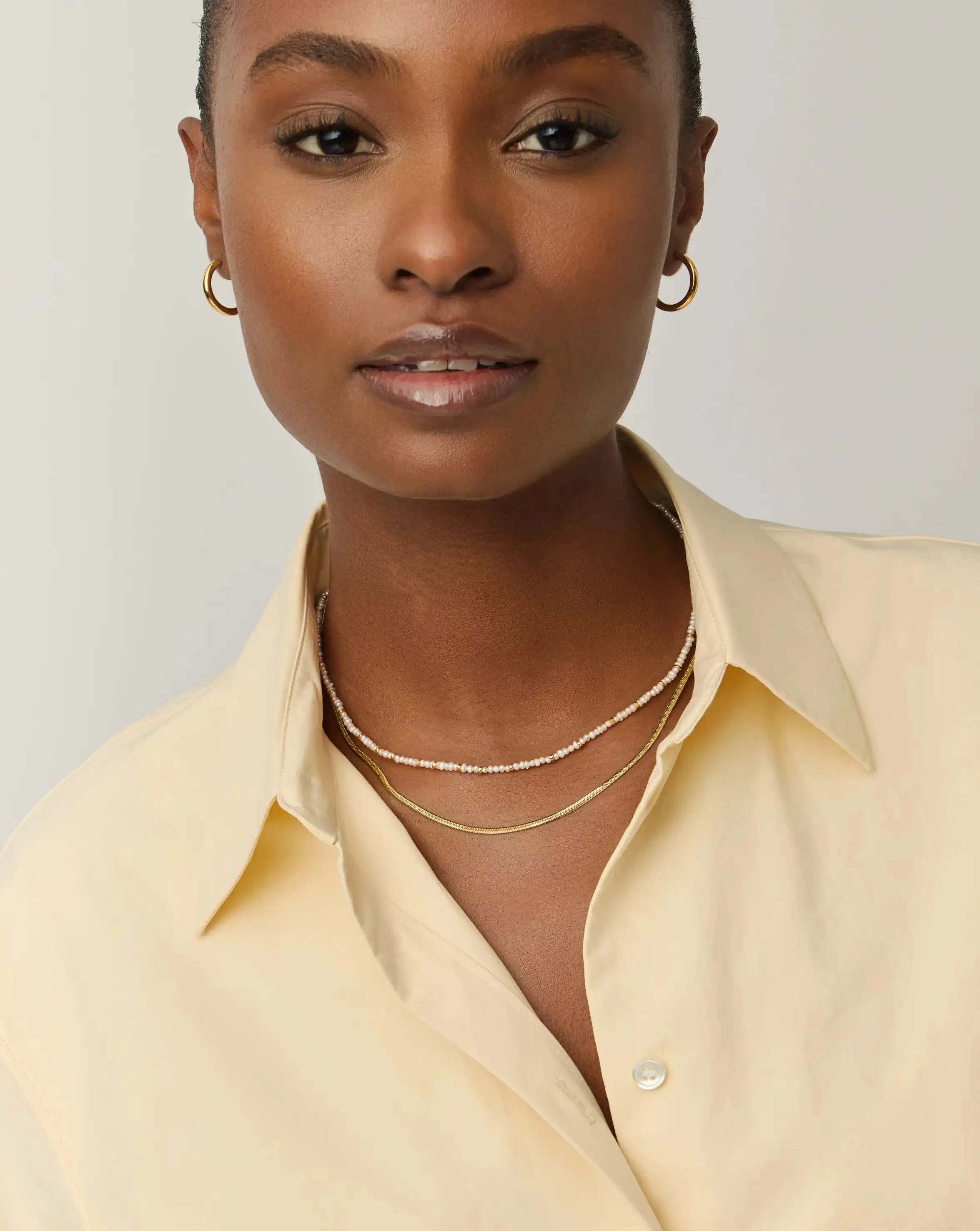 Micro Pearl Beaded & Thin Snake Chain Necklace Set | 18ct Gold Plated/Pearl Necklaces Missoma 