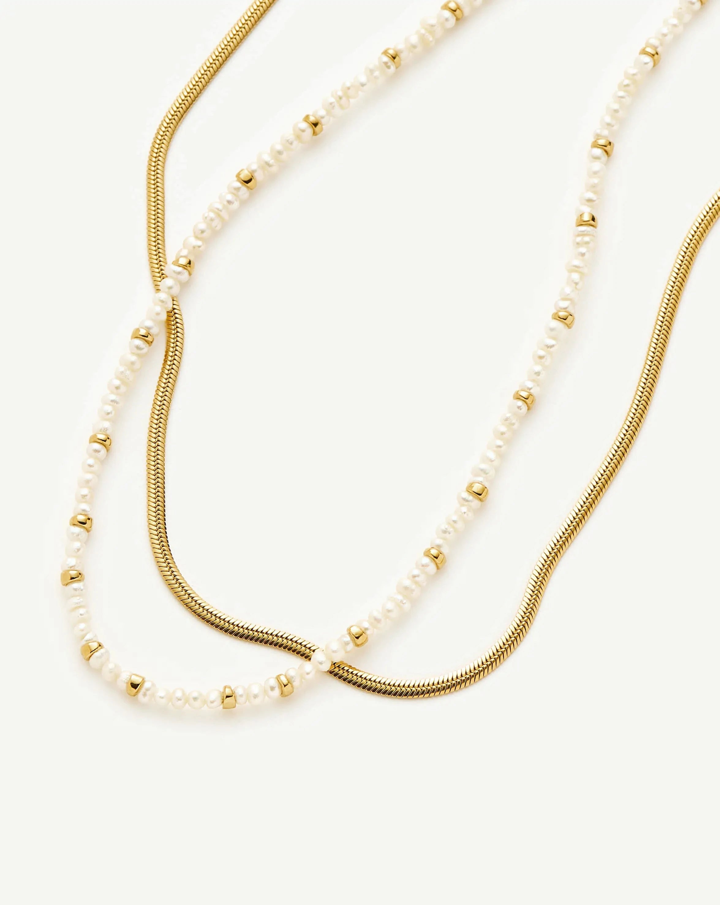 Micro Pearl Beaded & Thin Snake Chain Necklace Set | 18ct Gold Plated/Pearl Necklaces Missoma 