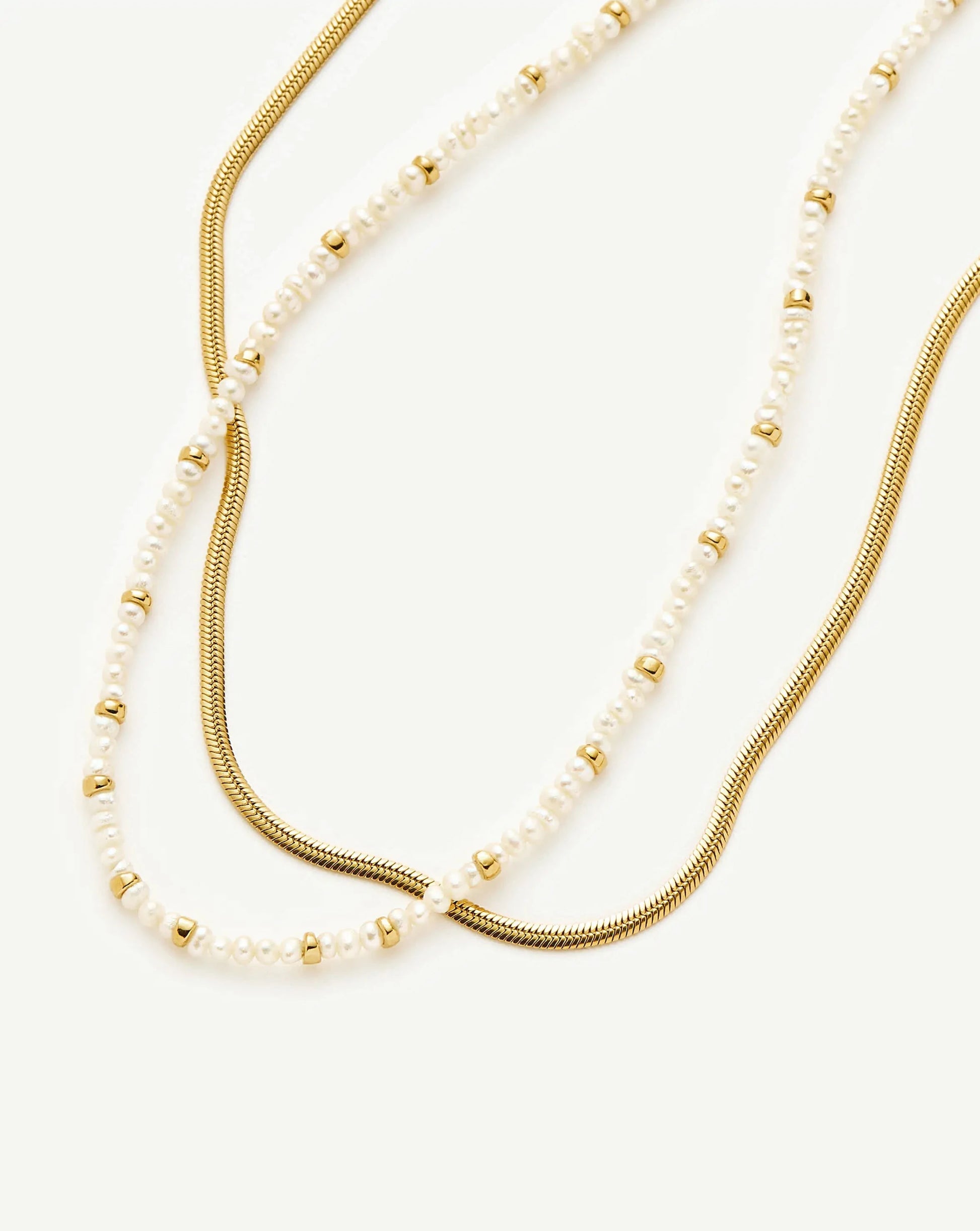 Micro Pearl Beaded & Thin Snake Chain Necklace Set | 18ct Gold Plated/Pearl Necklaces Missoma 