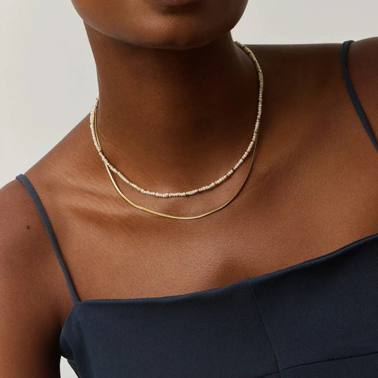 Micro Pearl Beaded & Thin Snake Chain Necklace Set | 18ct Gold Plated/Pearl Necklaces Missoma 
