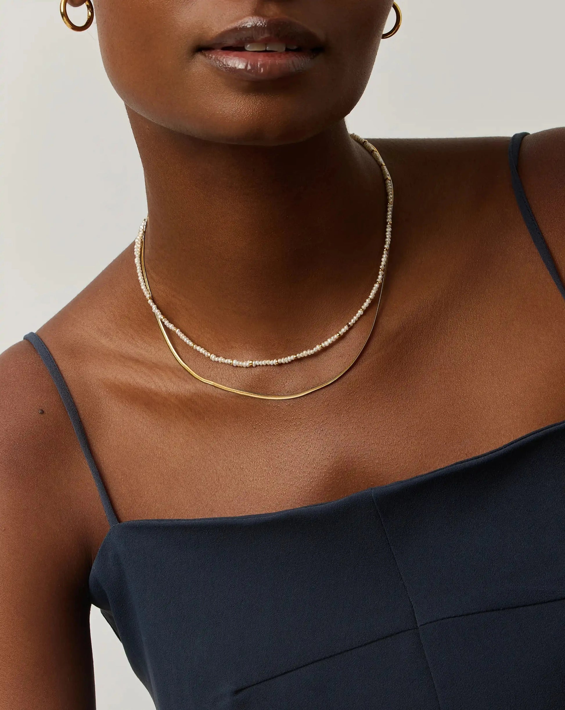 Micro Pearl Beaded & Thin Snake Chain Necklace Set | 18ct Gold Plated/Pearl Necklaces Missoma 