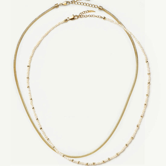 Micro Pearl Beaded & Thin Snake Chain Necklace Set | 18ct Gold Plated/Pearl Necklaces Missoma 