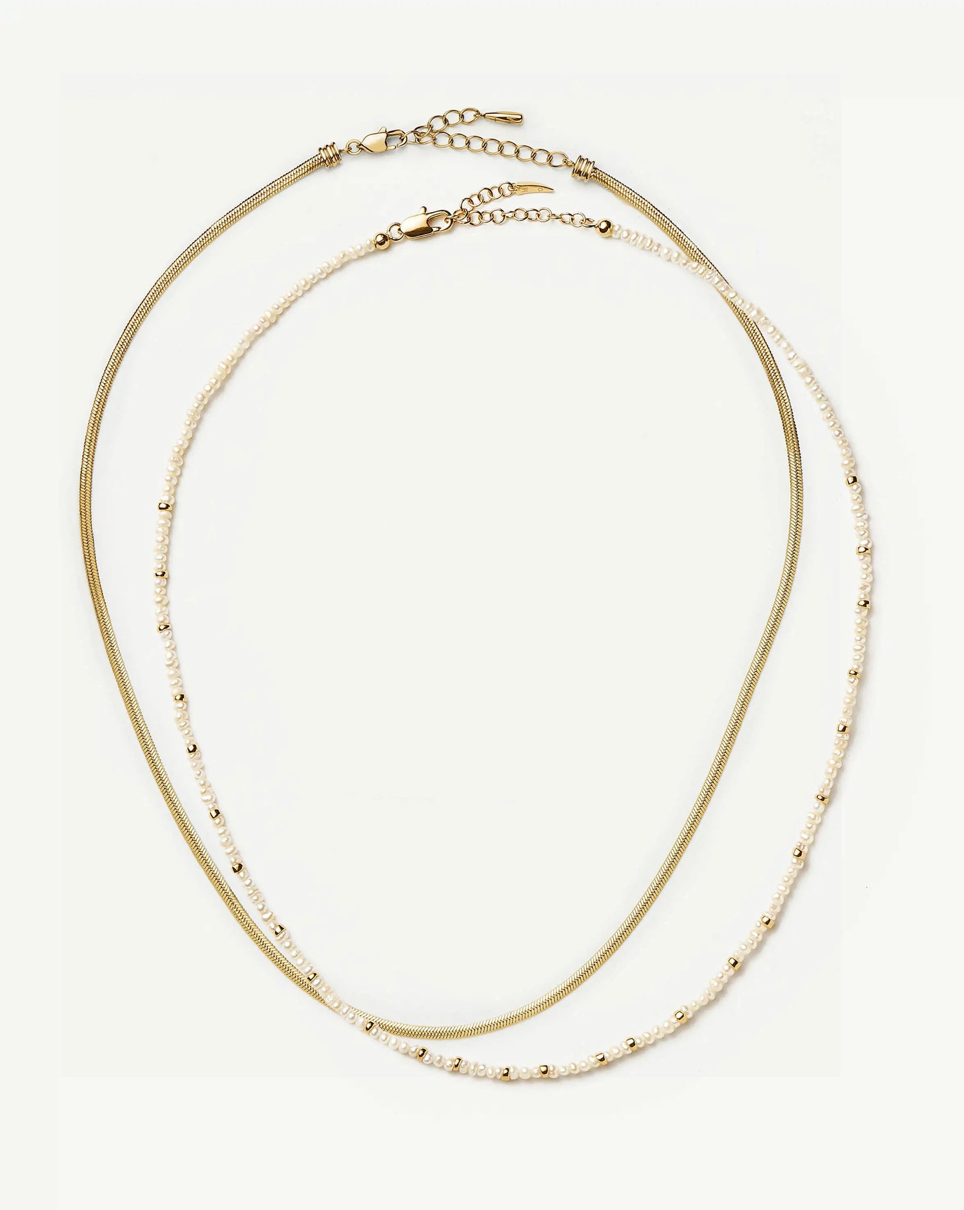 Micro Pearl Beaded & Thin Snake Chain Necklace Set | 18ct Gold Plated/Pearl Necklaces Missoma 