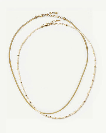 Micro Pearl Beaded & Thin Snake Chain Necklace Set | 18ct Gold Plated/Pearl Necklaces Missoma 