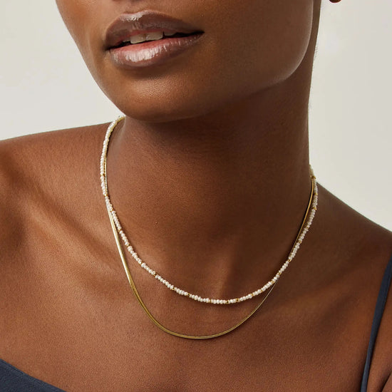 Micro Pearl Beaded & Thin Snake Chain Necklace Set | 18ct Gold Plated/Pearl Necklaces Missoma 