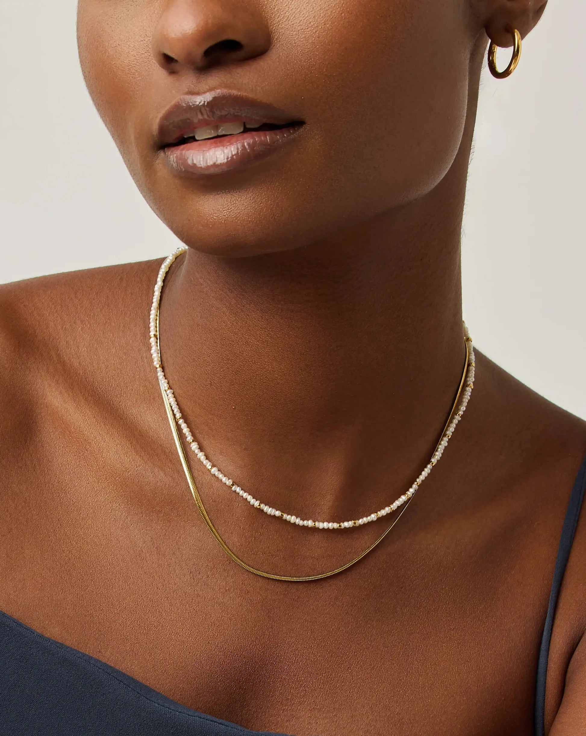Micro Pearl Beaded & Thin Snake Chain Necklace Set | 18ct Gold Plated/Pearl Necklaces Missoma 
