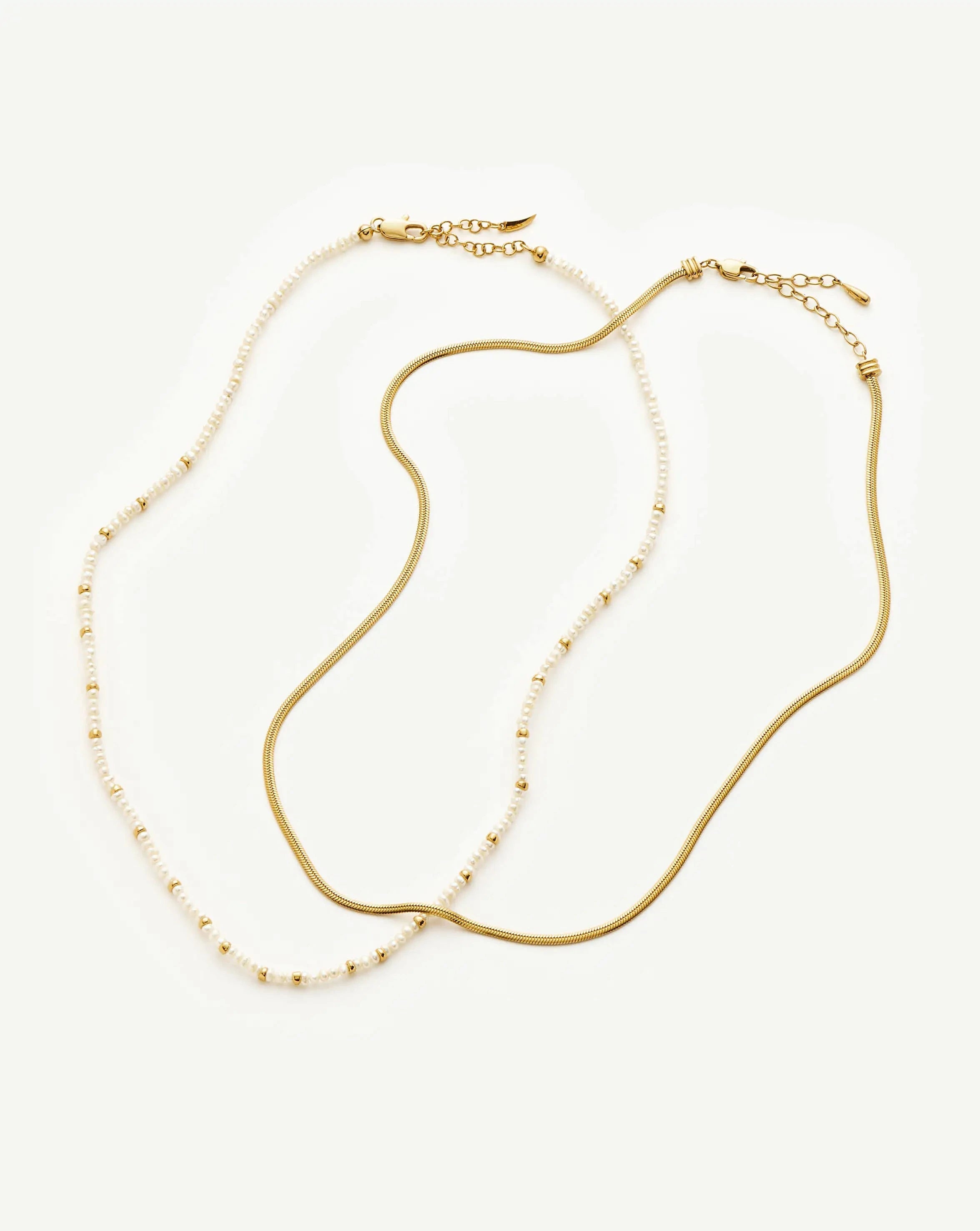 Micro Pearl Beaded & Thin Snake Chain Necklace Set | 18ct Gold Plated/Pearl Necklaces Missoma 