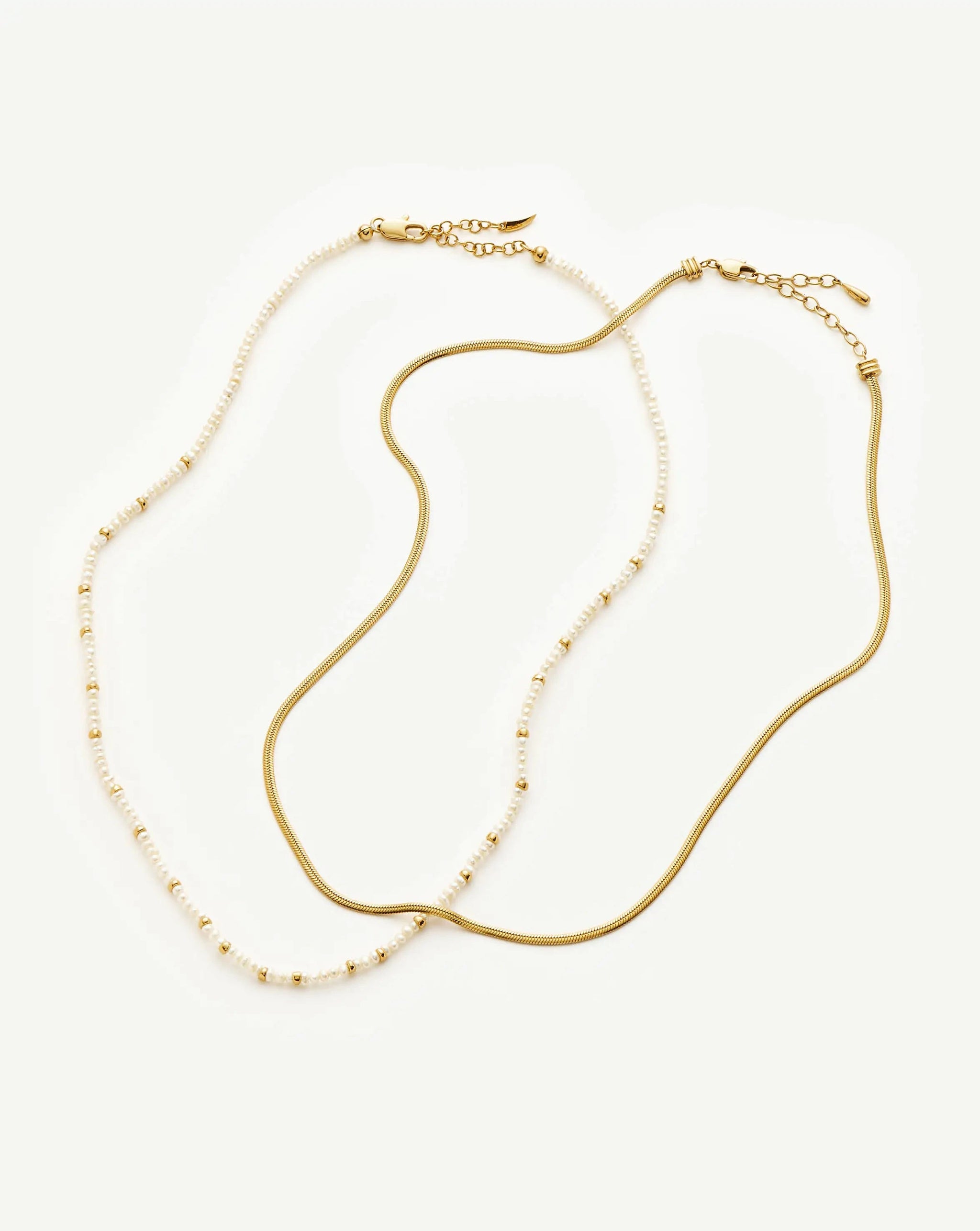 Micro Pearl Beaded & Thin Snake Chain Necklace Set | 18ct Gold Plated/Pearl Necklaces Missoma 