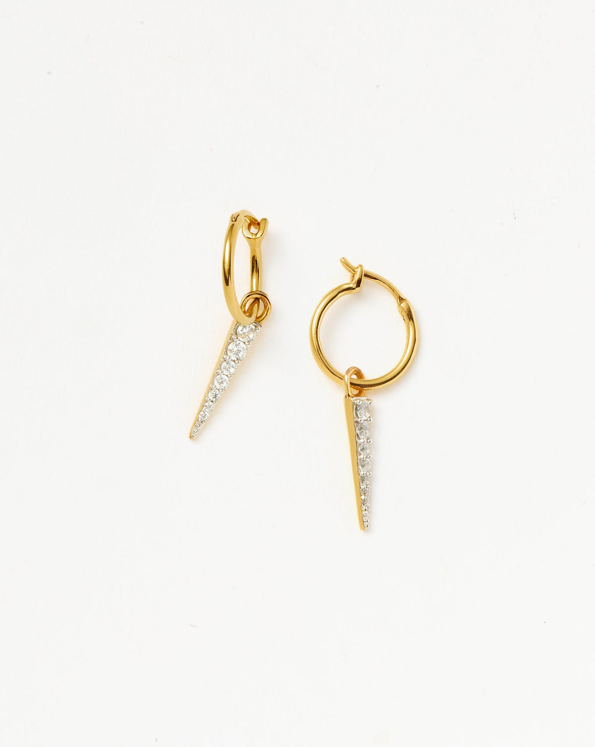 Mini Pave Spike Charm Hoop Earrings Gold Cubic Zirconia