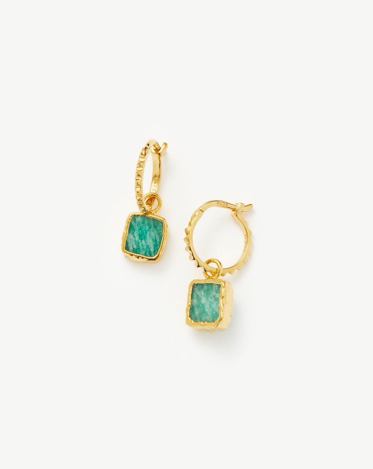 Mini Pyramid Charm Hoop Earrings 18ct Vermeil Amazonite