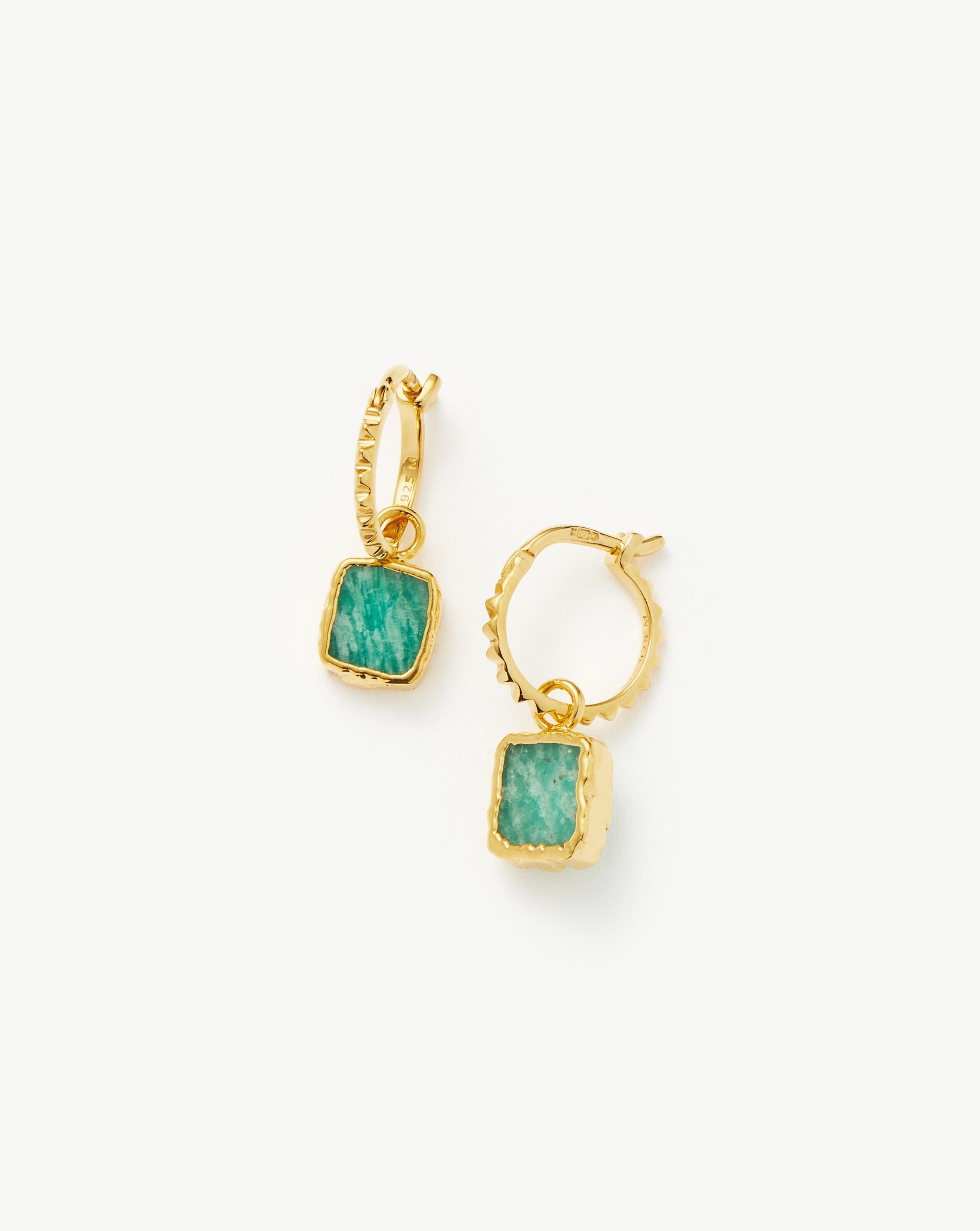 Mini Pyramid Charm Hoop Earrings | 18ct Gold Plated Vermeil/Amazonite Earrings Missoma 