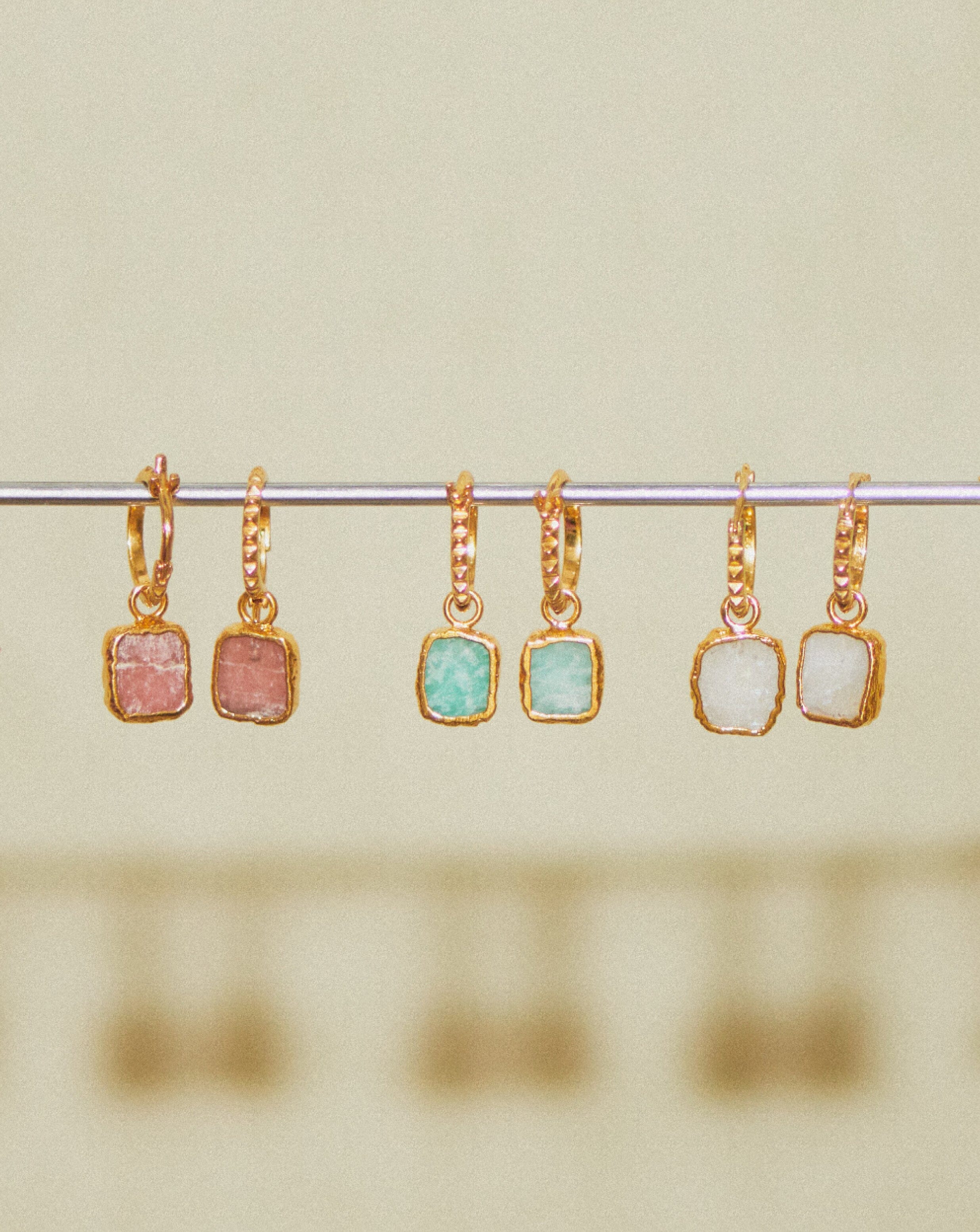 Mini Pyramid Charm Hoop Earrings | 18ct Gold Plated Vermeil/Amazonite Earrings Missoma 