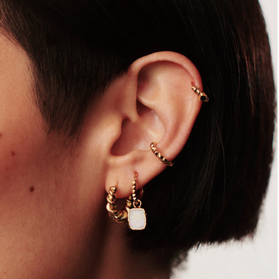 Mini Pyramid Charm Hoop Earrings | 18ct Gold Plated Vermeil/Rainbow Moonstone Earrings Missoma 